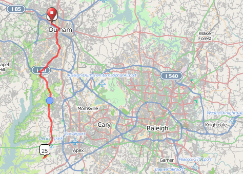 Approximate location of water fountain (blue dot). Map © Open Street Map & Contributors