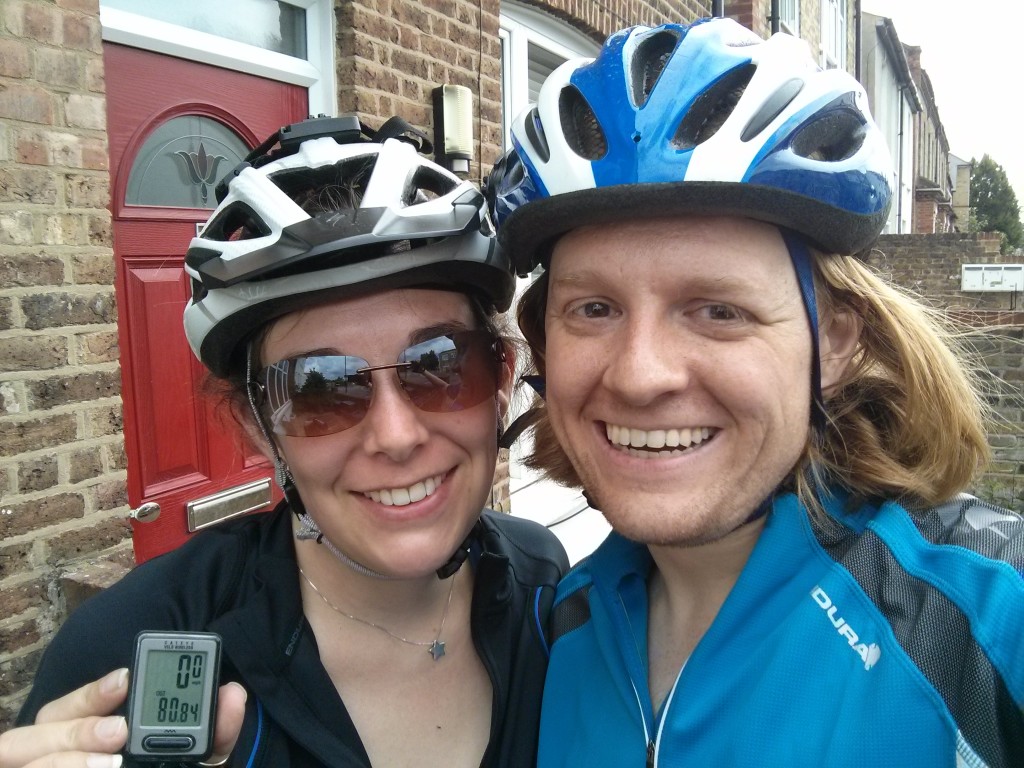 We did it! 81.4 miles (or 80.8 miles according to Audrey's computer) in 6h18m moving time, 7h50m total time.